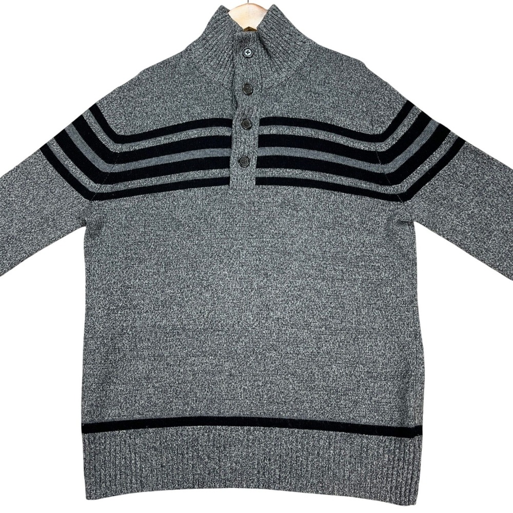 Banana Republic Merino Wool Sweater Mens S Grey Italian Yarn Mock Neck Striped